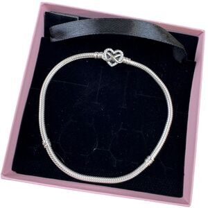 Pandora Moments Cubic Zirconia Sparkling Infinity Heart Clasp Snake Bracelet 9"